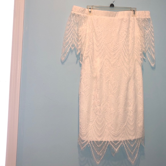 Lush Dresses & Skirts - white, lace, bodycon, off the shoulder dress.